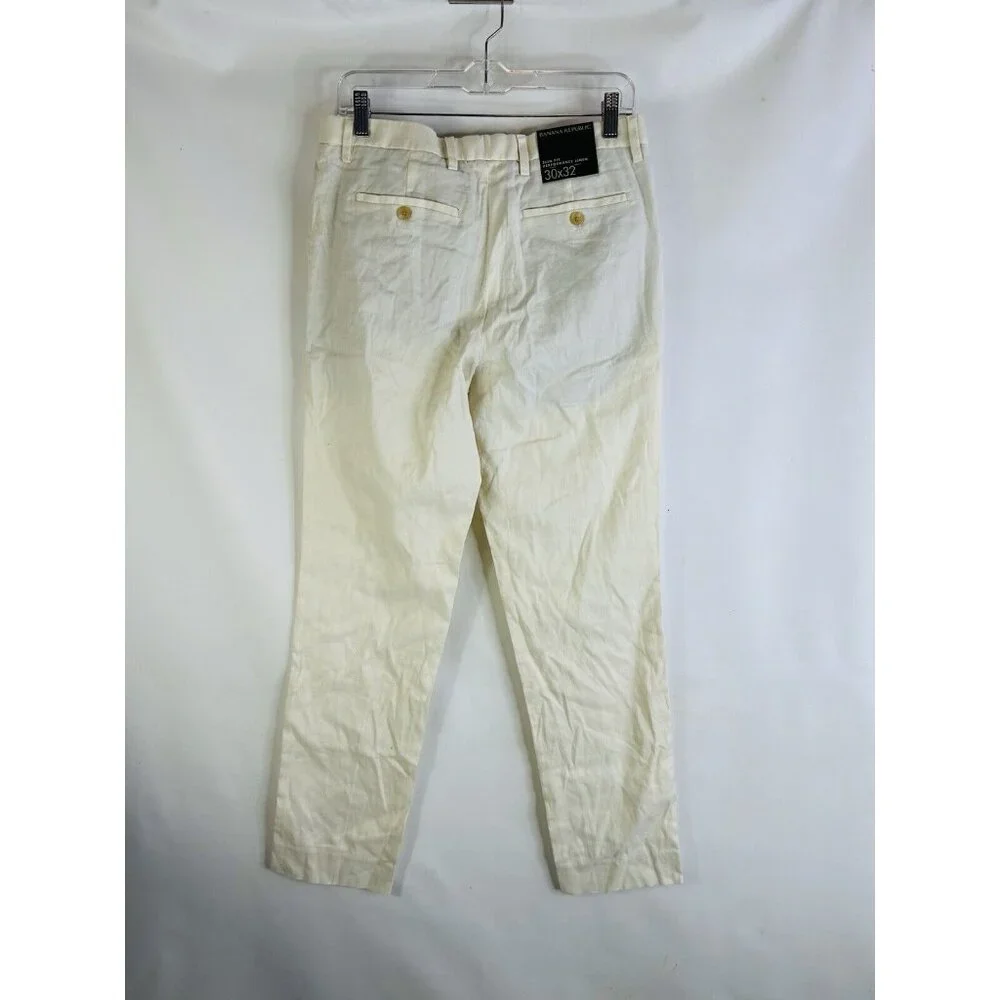 New Banana Republic Slim Fit Performance Linen Pants Ivory Mens 30x32